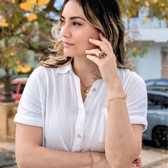 Golden & Silver Color Acrilic Ring - Picture 1 of 4